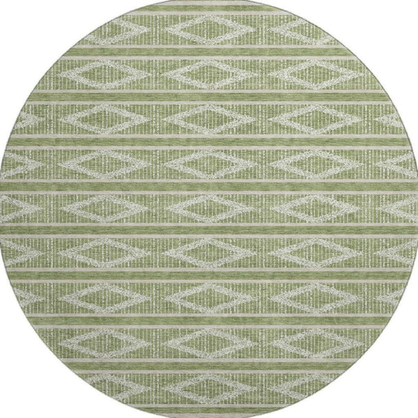 HomeRoots 8' Green And Beige Geometric Washable Round Rug - Durable, UV-Resistant, Perfect for Active Homes 680768