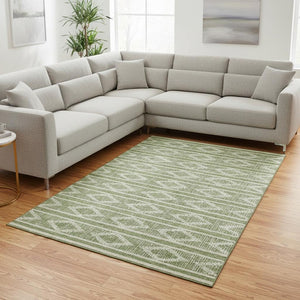 HomeRoots 8' X 10' Modern Green & Beige Geometric Area Rug - Washable, UV Protected, Durable Design for Families 680769