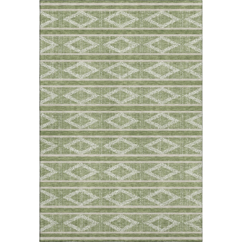 HomeRoots 8' X 10' Modern Green & Beige Geometric Area Rug - Washable, UV Protected, Durable Design for Families 680769