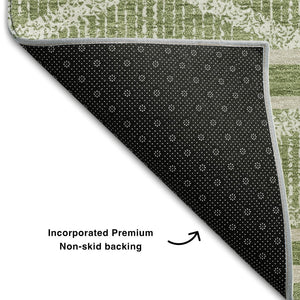 HomeRoots 8' X 10' Modern Green & Beige Geometric Area Rug - Washable, UV Protected, Durable Design for Families 680769