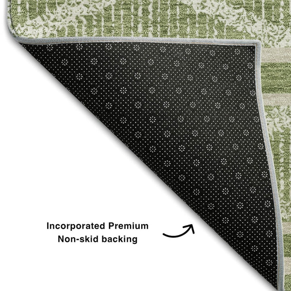 HomeRoots 8' X 10' Modern Green & Beige Geometric Area Rug - Washable, UV Protected, Durable Design for Families 680769