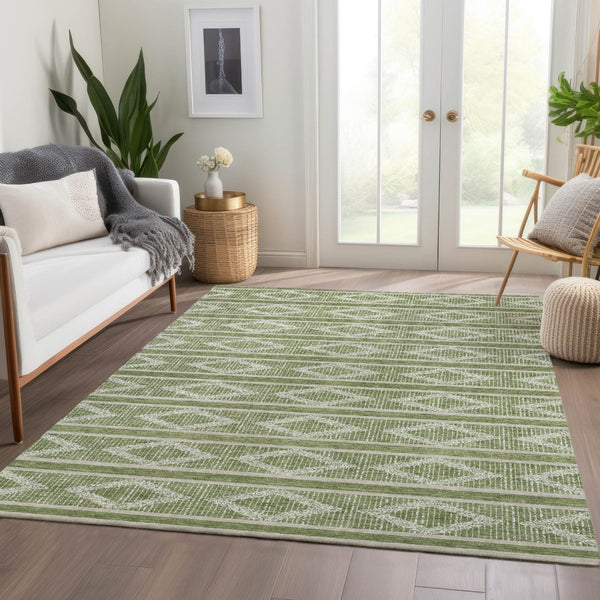 HomeRoots 8' X 10' Modern Green & Beige Geometric Area Rug - Washable, UV Protected, Durable Design for Families 680769