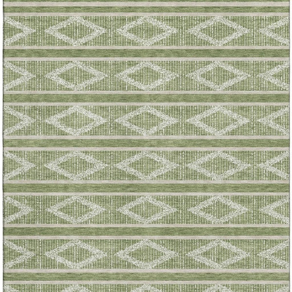HomeRoots 8' X 10' Modern Green & Beige Geometric Area Rug - Washable, UV Protected, Durable Design for Families 680769