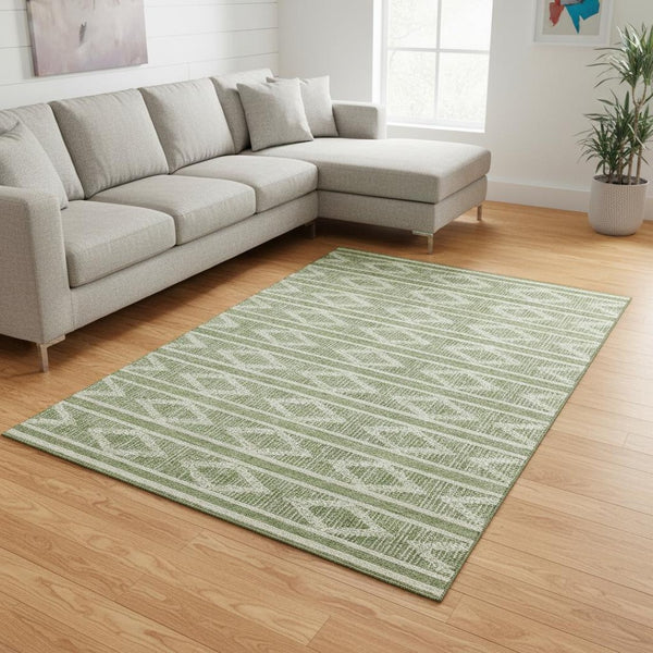 HomeRoots 9' Geometric Area Rug in Green & Beige – Washable, UV Protected, Durable for Busy Homes with Kids & Pets 680770