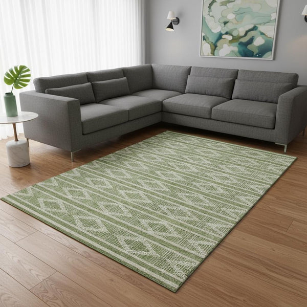 HomeRoots 10' X 14' Stylish Green & Beige Geometric Washable Area Rug with UV Protection for Every Space 680771