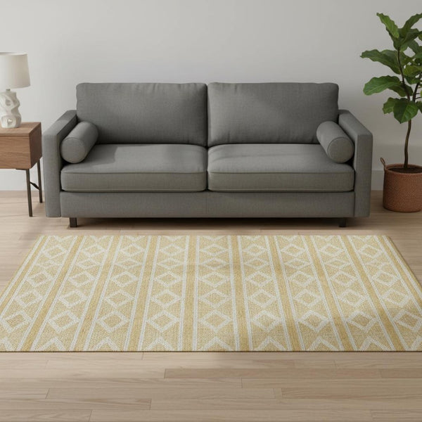HomeRoots 5' X 8' Gold and Beige Geometric Area Rug – Stylish, Washable, UV-Protected, Ideal for Families & Pets 680773