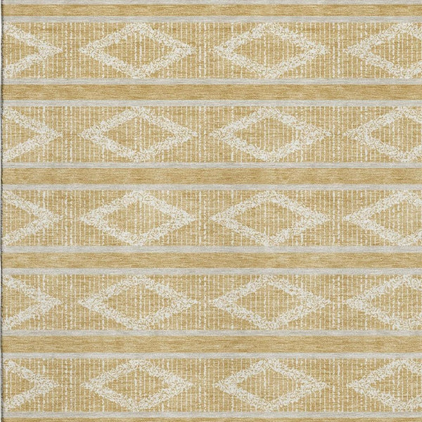 HomeRoots 5' X 8' Gold and Beige Geometric Area Rug – Stylish, Washable, UV-Protected, Ideal for Families & Pets 680773