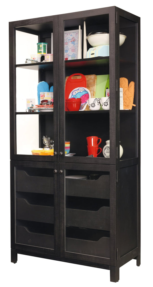 Hekman Furniture 680775 Laurie Storage Cabinet - Aged Black Elegance With Wine Kit, Adjustable Shelves & Glass Doors Aged Black Laurie Storage Cabinet 680775