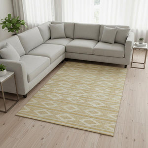 HomeRoots 8' X 10' Gold and Beige Geometric Area Rug – Washable, UV Protected, Durable for High-Traffic Spaces 680775
