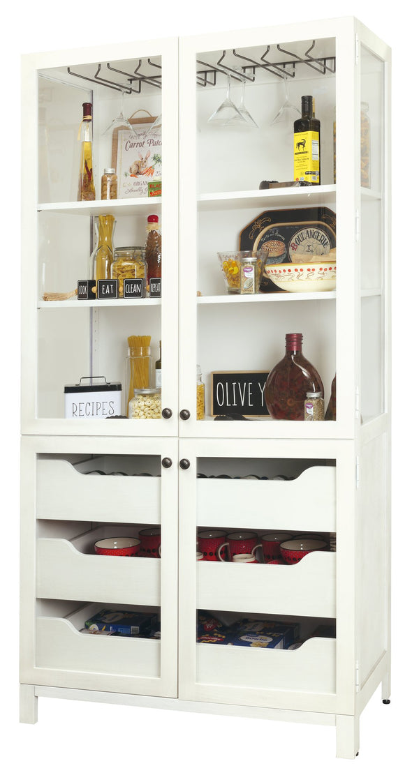 Hekman Furniture 680776 Laurie Ii Storage Cabinet - Elegant Aged White Finish With Glass Doors & Wine Storage Solution Aged White Laurie Ii Storage Cabinet 680776
