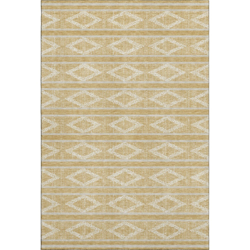 HomeRoots 9' X 12' Stylish Gold and Beige Geometric Washable Area Rug with UV Protection for Modern Homes 680776