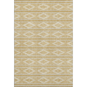 HomeRoots 9' X 12' Stylish Gold and Beige Geometric Washable Area Rug with UV Protection for Modern Homes 680776