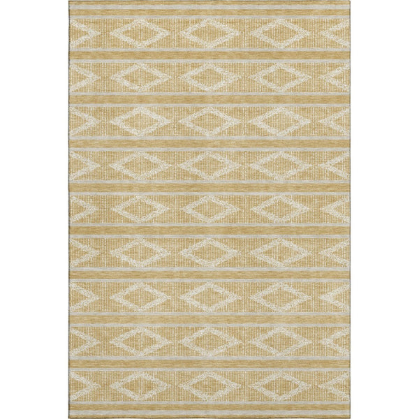 HomeRoots 9' X 12' Stylish Gold and Beige Geometric Washable Area Rug with UV Protection for Modern Homes 680776