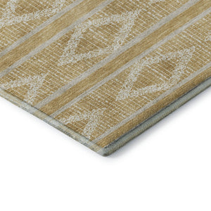 HomeRoots 9' X 12' Stylish Gold and Beige Geometric Washable Area Rug with UV Protection for Modern Homes 680776