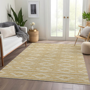 HomeRoots 9' X 12' Stylish Gold and Beige Geometric Washable Area Rug with UV Protection for Modern Homes 680776