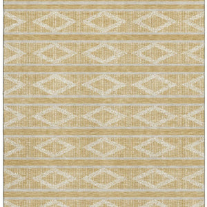 HomeRoots 9' X 12' Stylish Gold and Beige Geometric Washable Area Rug with UV Protection for Modern Homes 680776