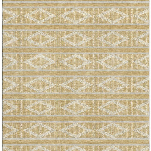 HomeRoots 9' X 12' Stylish Gold and Beige Geometric Washable Area Rug with UV Protection for Modern Homes 680776
