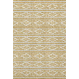 HomeRoots 9' X 12' Stylish Gold and Beige Geometric Washable Area Rug with UV Protection for Modern Homes 680776