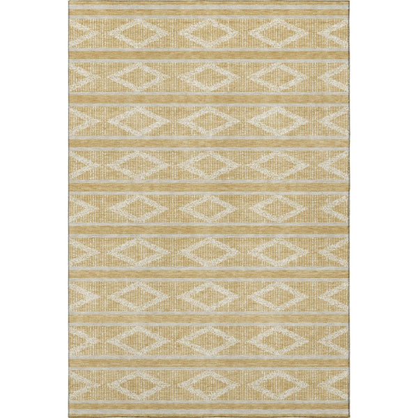 HomeRoots 9' X 12' Stylish Gold and Beige Geometric Washable Area Rug with UV Protection for Modern Homes 680776