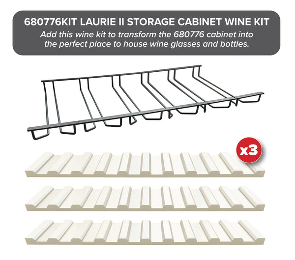 Hekman Furniture 680775 Wine Storage Kit With Hanging Glass Rack And Bottle Supports For Stylish Home Organization Aged White Laurie Ii Storage Cabinet Wine Kit 680776kit