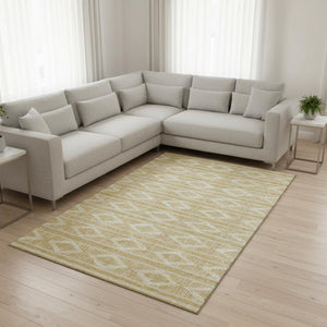 HomeRoots 10' Gold & Beige Geometric Area Rug - Washable, UV-Protected, Durable Design for Family Homes & Pets 680777