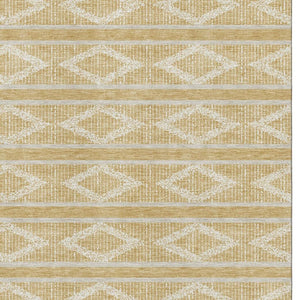 HomeRoots 10' Gold & Beige Geometric Area Rug - Washable, UV-Protected, Durable Design for Family Homes & Pets 680777