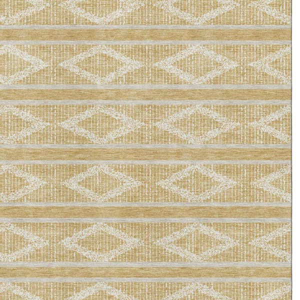 HomeRoots 10' Gold & Beige Geometric Area Rug - Washable, UV-Protected, Durable Design for Family Homes & Pets 680777