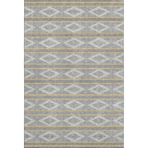 HomeRoots 5' X 8' Gray Ivory Gold Geometric Washable Area Rug - Durable, Stylish & UV-Protected for Any Room 680779
