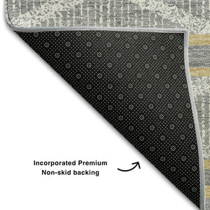 HomeRoots 5' X 8' Gray Ivory Gold Geometric Washable Area Rug - Durable, Stylish & UV-Protected for Any Room 680779