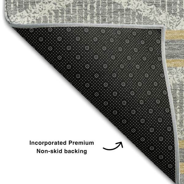 HomeRoots 5' X 8' Gray Ivory Gold Geometric Washable Area Rug - Durable, Stylish & UV-Protected for Any Room 680779
