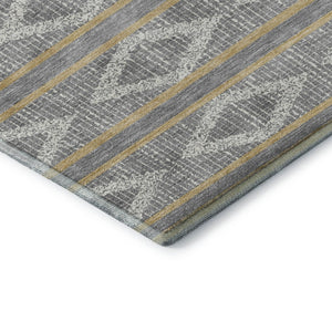 HomeRoots 5' X 8' Gray Ivory Gold Geometric Washable Area Rug - Durable, Stylish & UV-Protected for Any Room 680779