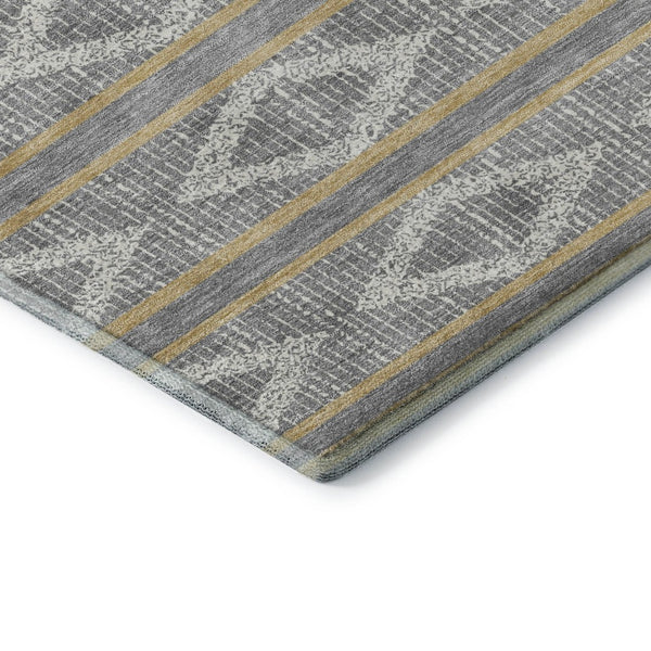 HomeRoots 5' X 8' Gray Ivory Gold Geometric Washable Area Rug - Durable, Stylish & UV-Protected for Any Room 680779