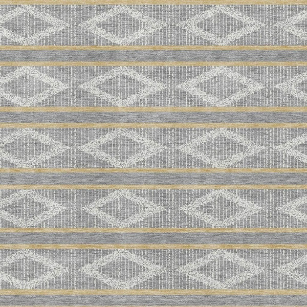 HomeRoots 5' X 8' Gray Ivory Gold Geometric Washable Area Rug - Durable, Stylish & UV-Protected for Any Room 680779