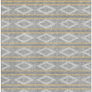 HomeRoots 5' X 8' Gray Ivory Gold Geometric Washable Area Rug - Durable, Stylish & UV-Protected for Any Room 680779