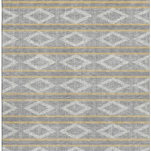 HomeRoots 5' X 8' Gray Ivory Gold Geometric Washable Area Rug - Durable, Stylish & UV-Protected for Any Room 680779