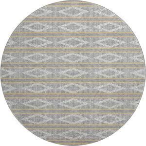 HomeRoots 8' Washable Round Rug in Gray, Ivory & Gold - Durable Geometric Design with UV Protection & Style 680780