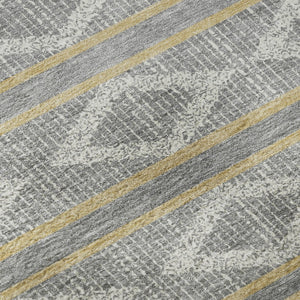 HomeRoots 8' Washable Round Rug in Gray, Ivory & Gold - Durable Geometric Design with UV Protection & Style 680780