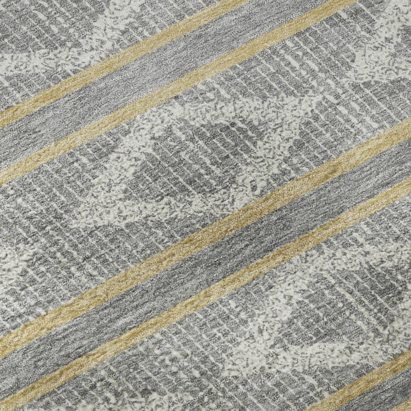 HomeRoots 8' Washable Round Rug in Gray, Ivory & Gold - Durable Geometric Design with UV Protection & Style 680780