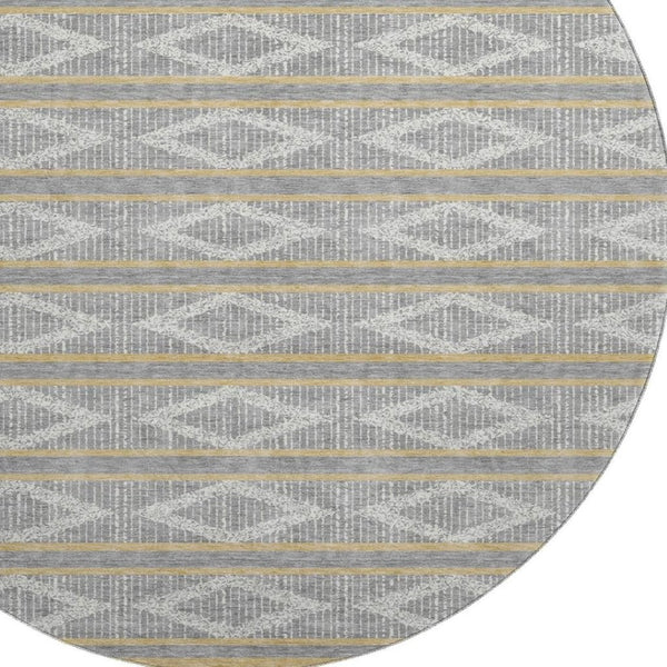HomeRoots 8' Washable Round Rug in Gray, Ivory & Gold - Durable Geometric Design with UV Protection & Style 680780