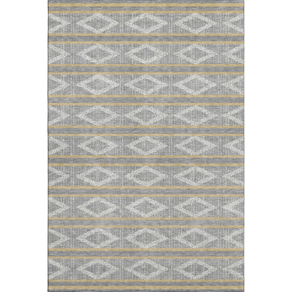 HomeRoots 8' X 10' Geometric Washable Area Rug in Gray, Ivory & Gold - Stain Resistant, UV Protection, Durable Design 680781