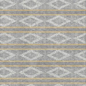 HomeRoots 9' X 12' Gray Ivory Gold Geometric Area Rug - Washable, UV-Protected, Durable for High-Traffic Spaces 680782