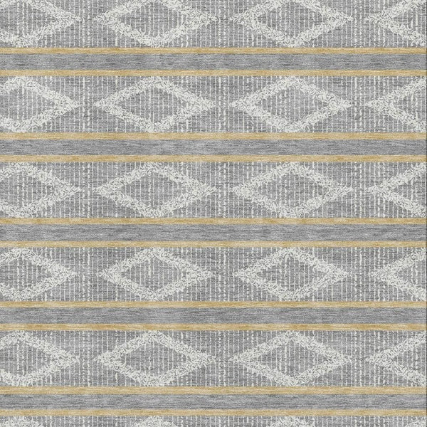 HomeRoots 9' X 12' Gray Ivory Gold Geometric Area Rug - Washable, UV-Protected, Durable for High-Traffic Spaces 680782
