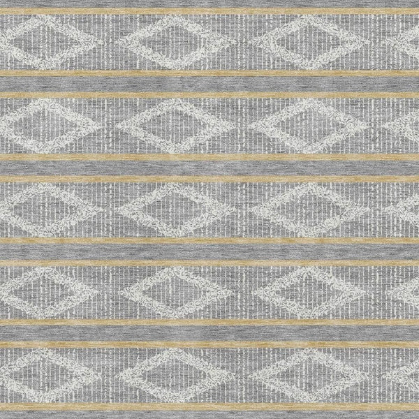 HomeRoots 10' X 14' Stylish Gray, Ivory & Gold Geometric Area Rug – Washable, UV-Protected & Stain Resistant! 680783