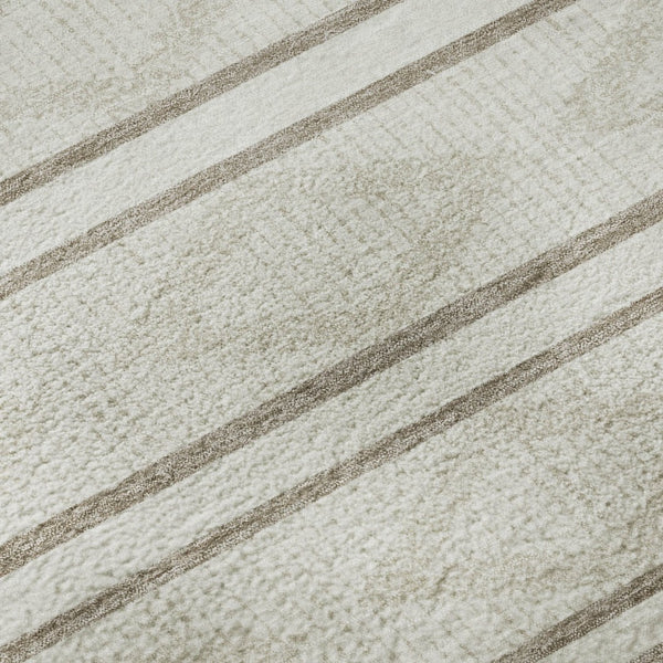 HomeRoots 5' X 8' Ivory & Taupe Geometric Washable Area Rug with UV Protection for Stylish Family Living 680785