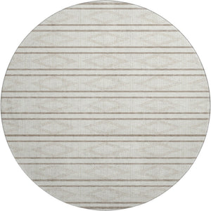 HomeRoots 8' Ivory and Taupe Geometric Round Rug - Washable, UV Protected, Family-Friendly for High-Traffic Spaces 680786