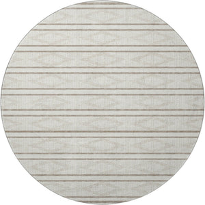 HomeRoots 8' Ivory and Taupe Geometric Round Rug - Washable, UV Protected, Family-Friendly for High-Traffic Spaces 680786