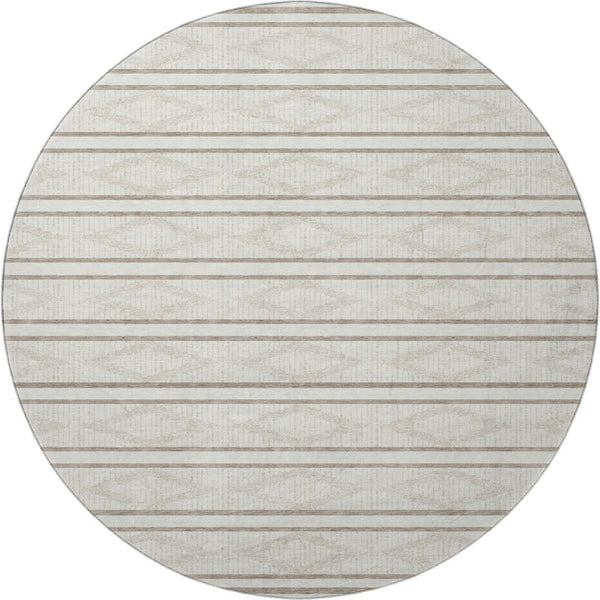 HomeRoots 8' Ivory and Taupe Geometric Round Rug - Washable, UV Protected, Family-Friendly for High-Traffic Spaces 680786