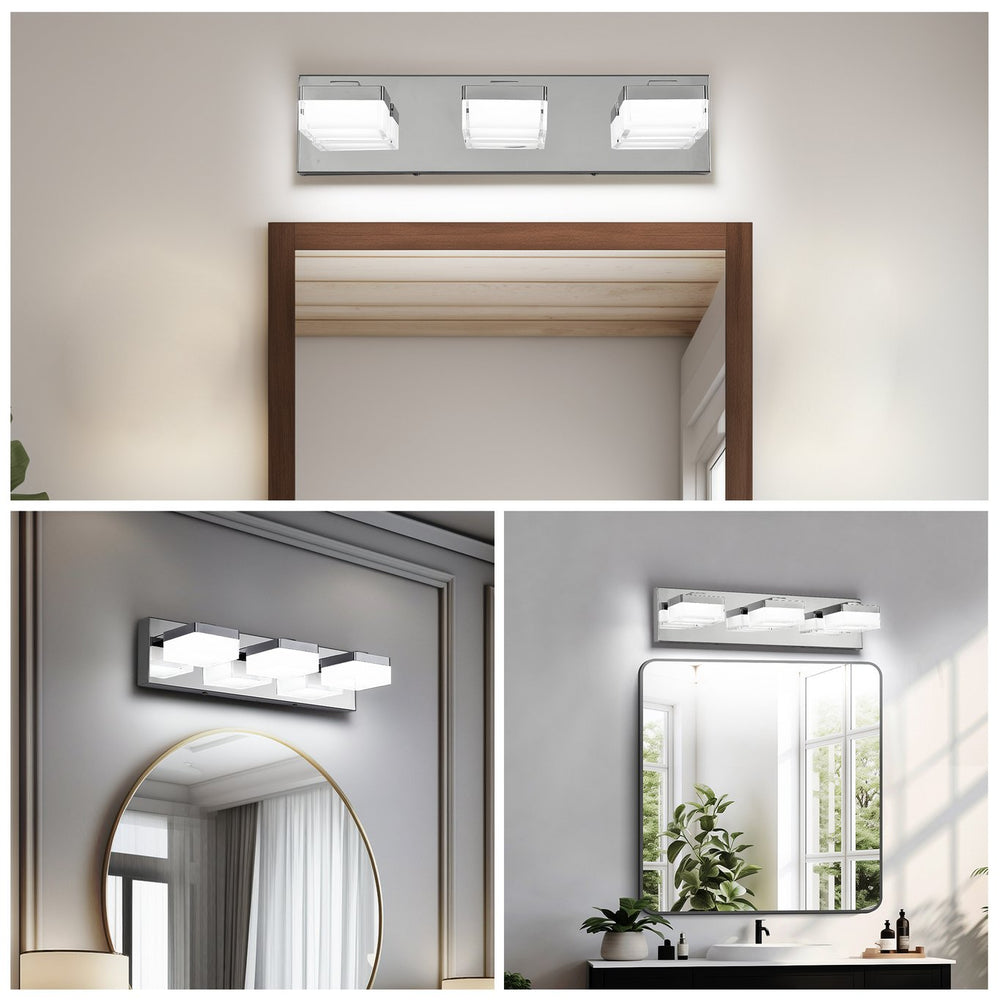 English Elm Modern Chrome Led Wall Sconce - 3-Light Vanity Light For Bathroom, Energy-Efficient & Easy To Install W2312P374909