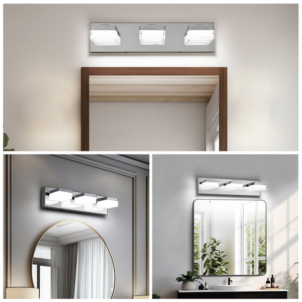 English Elm Modern Chrome Led Wall Sconce - 3-Light Vanity Light For Bathroom, Energy-Efficient & Easy To Install W2312P374909