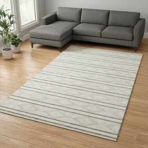 HomeRoots 8' X 10' Ivory and Taupe Geometric Area Rug – Durable, Washable, UV-Protected for Stylish Living Spaces 680787